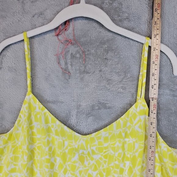 Vince Camuto Printed V-Neck Spaghetti Strap Midi Dress Womens L Bright Lemon - Picture 8 of 10